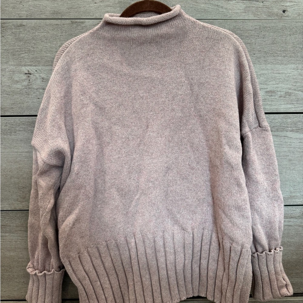 Madewell Pink Cowl Neck Sweater with Ribbed Detailing